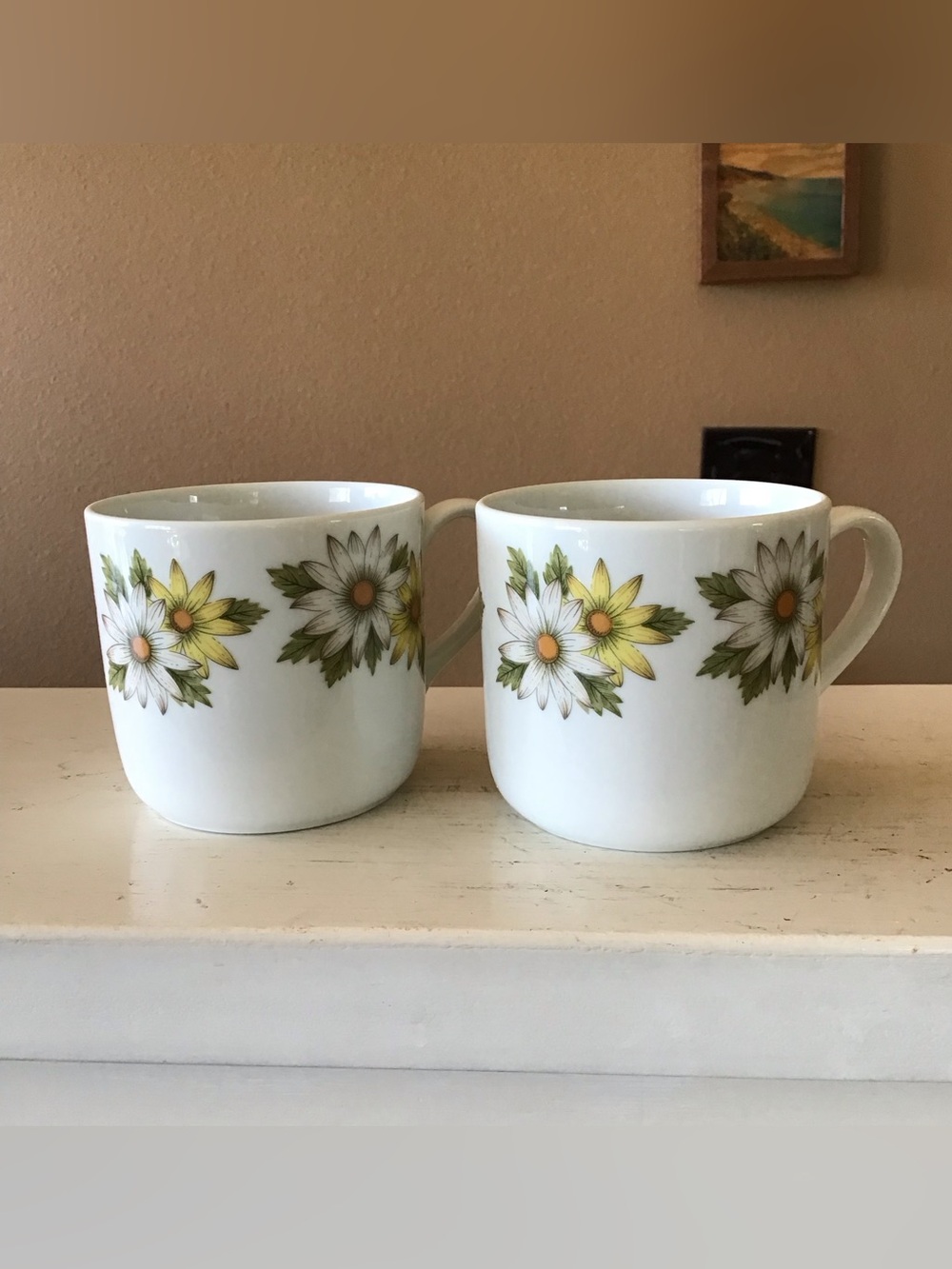 Vintage Retro Noritake Daisies Marguerite Coffee Tea Cups Set of 2